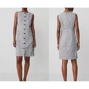 NWT Ann Taylor Size 4 Plaid Check Shift Dress Button Front Zip Back Sleeveless